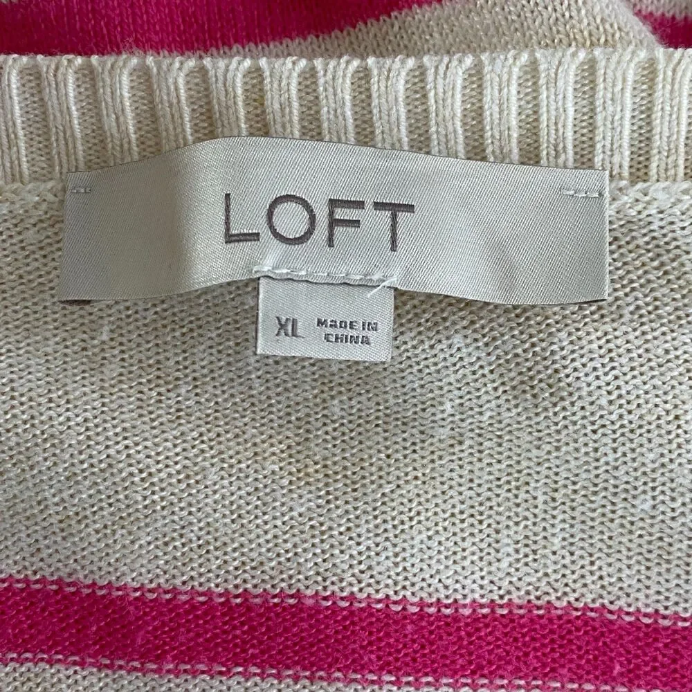 LOFT Striped V-Neck Knit Drop Shoulder Sweater Women's Size XL - Picture 4 of 8